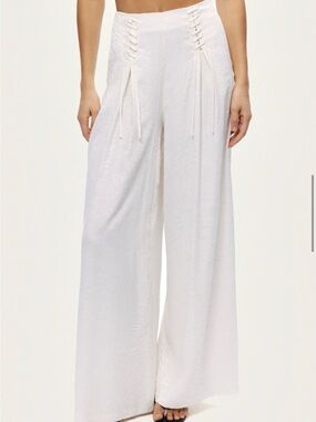 High-Waist Lace-Up Wide Leg Pants — White